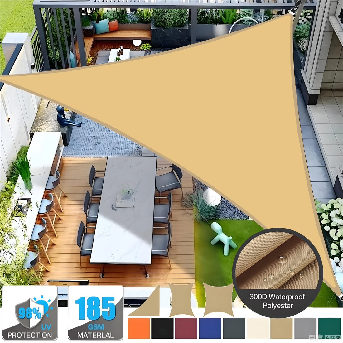 Balcon plein sud avec voile d'ombrage anti-UV
