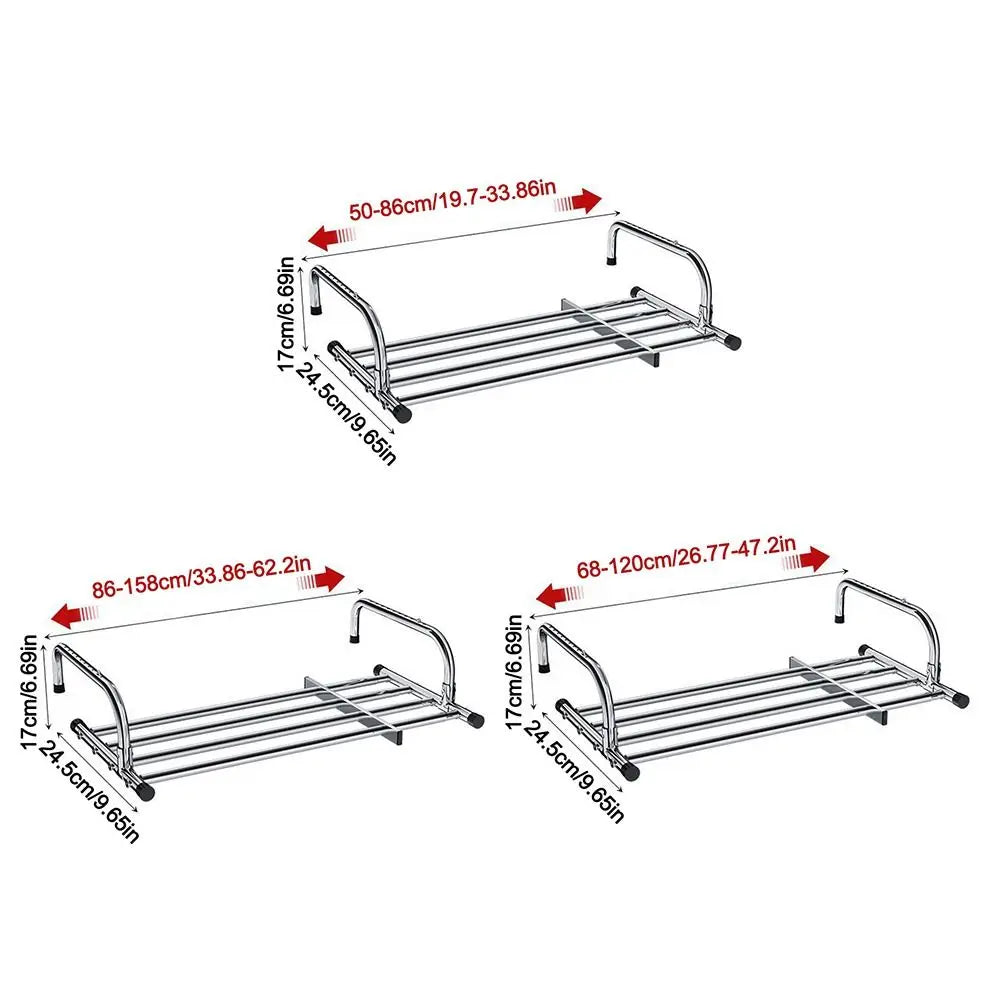 Étendoir Inox Télescopique pour Balcon — Pliable - dimensions