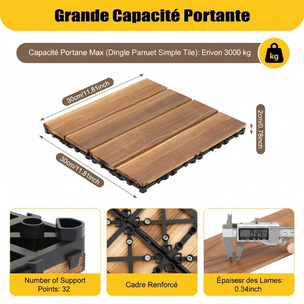 Dalles Acacia Massif Mosaïque — Pack 36 Premium - dimensions