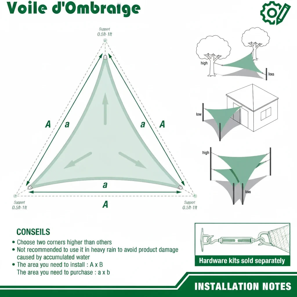 Voile d'Ombrage Triangle 98% Anti-UV — Multi-Tailles - photo 6
